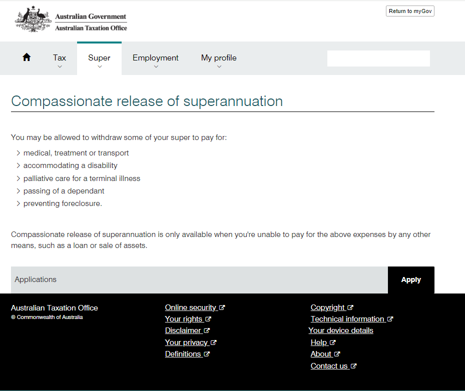 Applying online through MyGov ATO portal