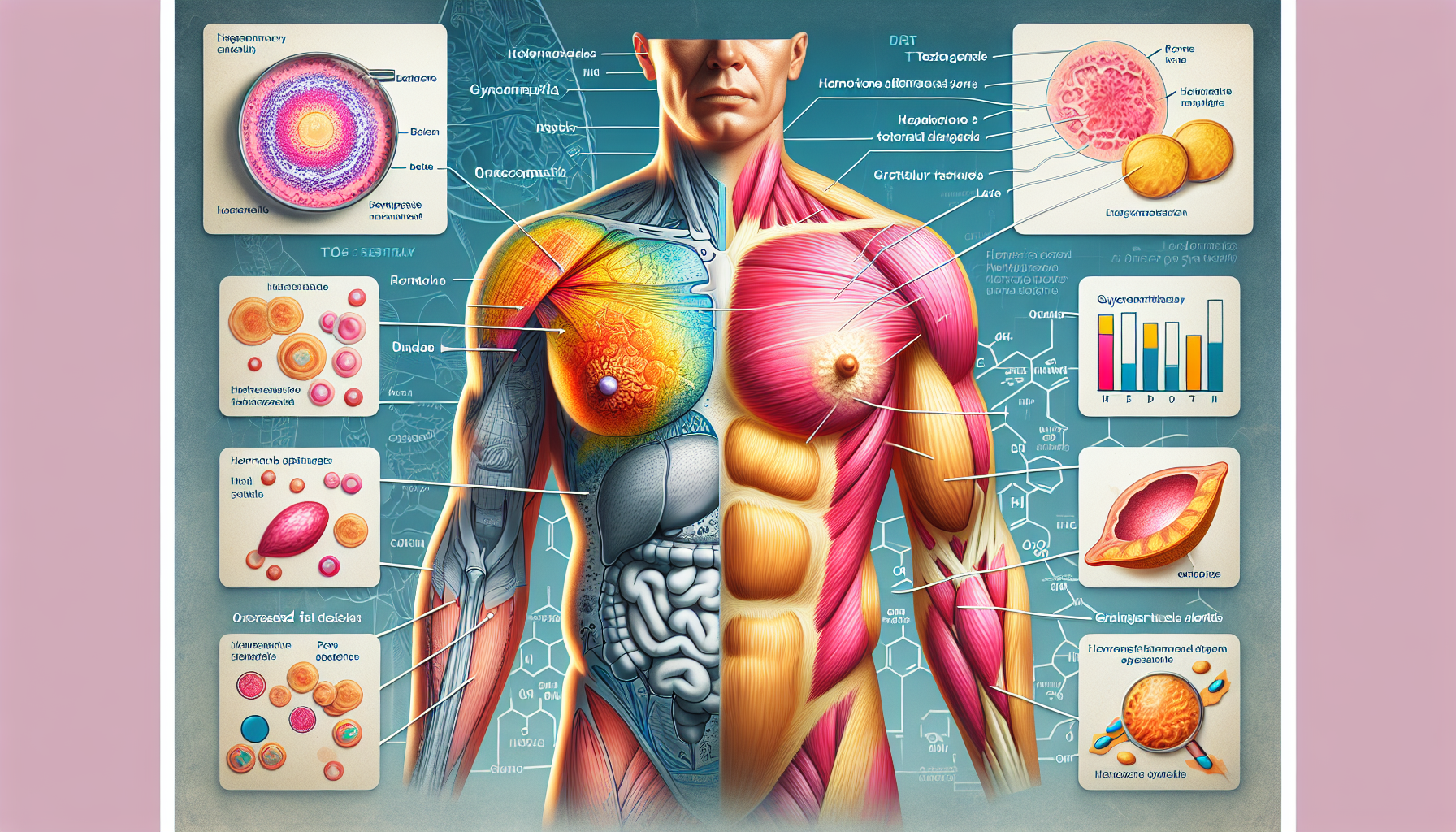 Illustration representing the physiological evolution of gynecomastia.