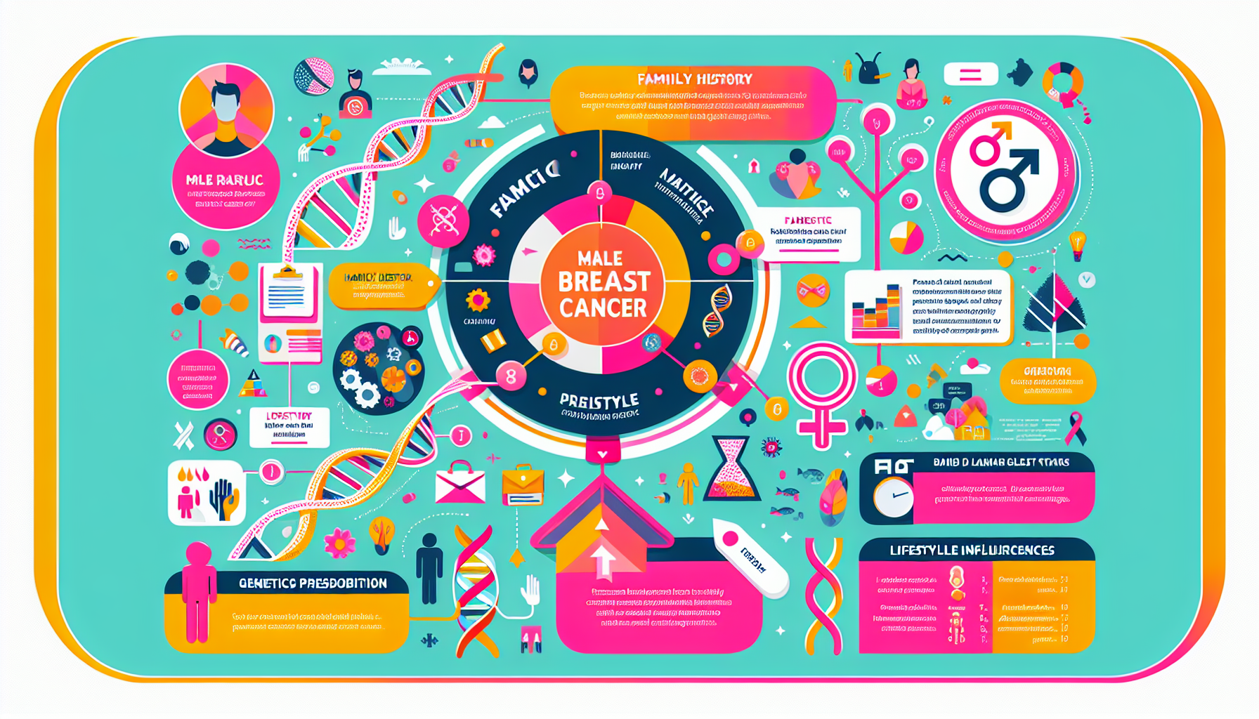 An infographic depicting risk factors associated with male breast cancer.