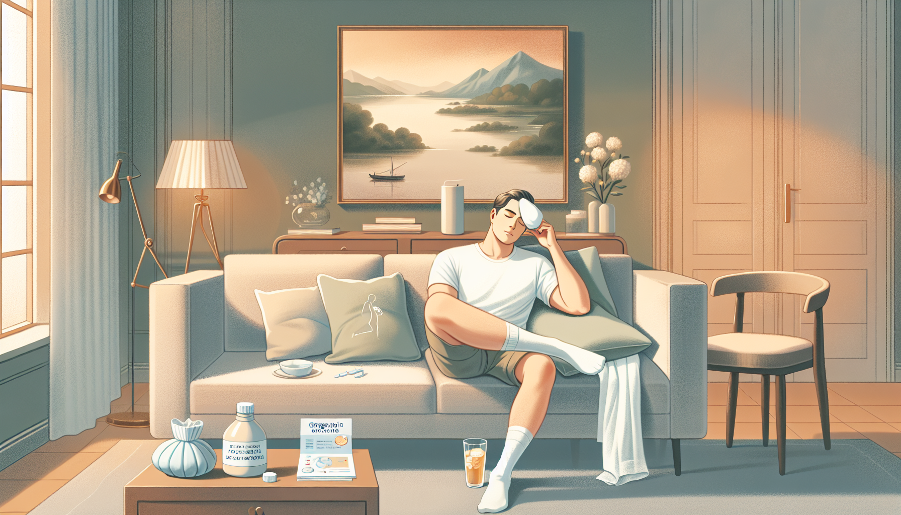 An illustration depicting post-surgery recovery tips, focusing on pain management and gradual exercise return.