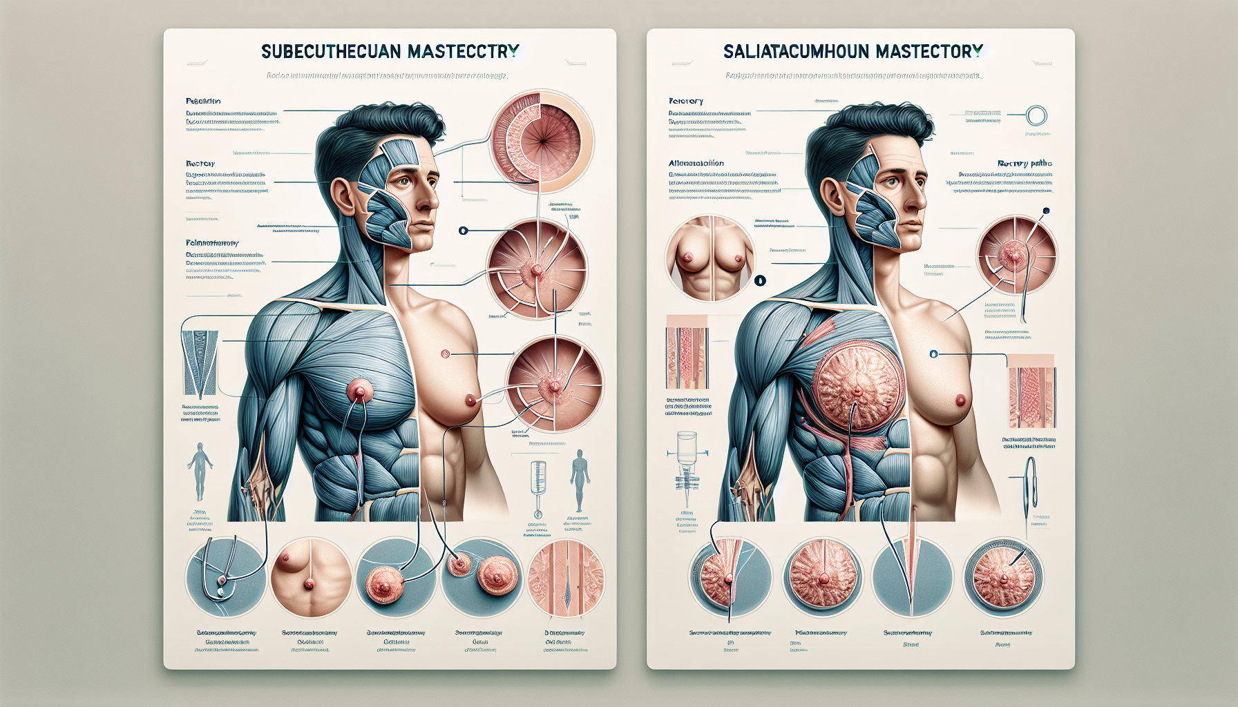 Illustration comparing subcutaneous mastectomy to other treatments for male breast conditions.