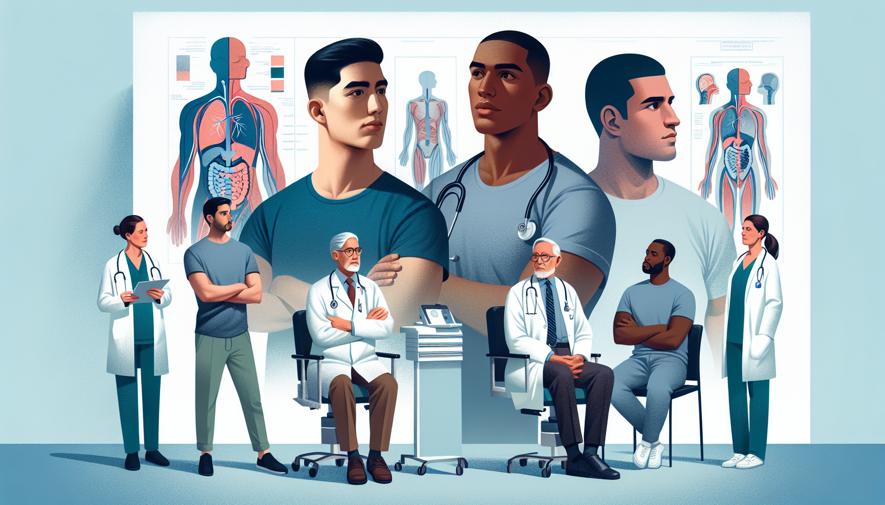 Illustration showing candidates for subcutaneous mastectomy, focusing on male patients with gynecomastia.