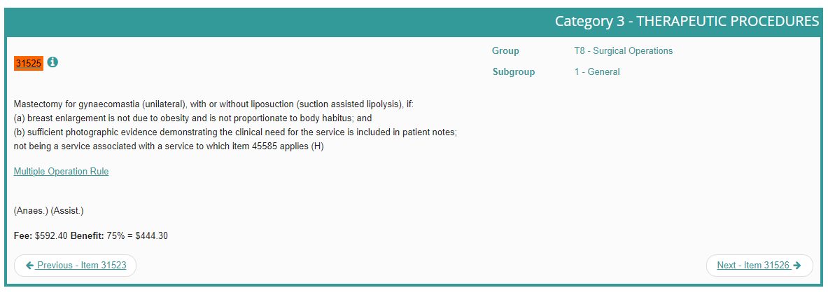 MBS item number 31525 unilateral gynaecomastia | Dr Bernard Beldholm