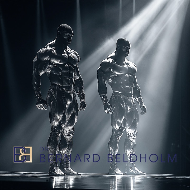 Illustration of body builders on stage | Dr Beldholm