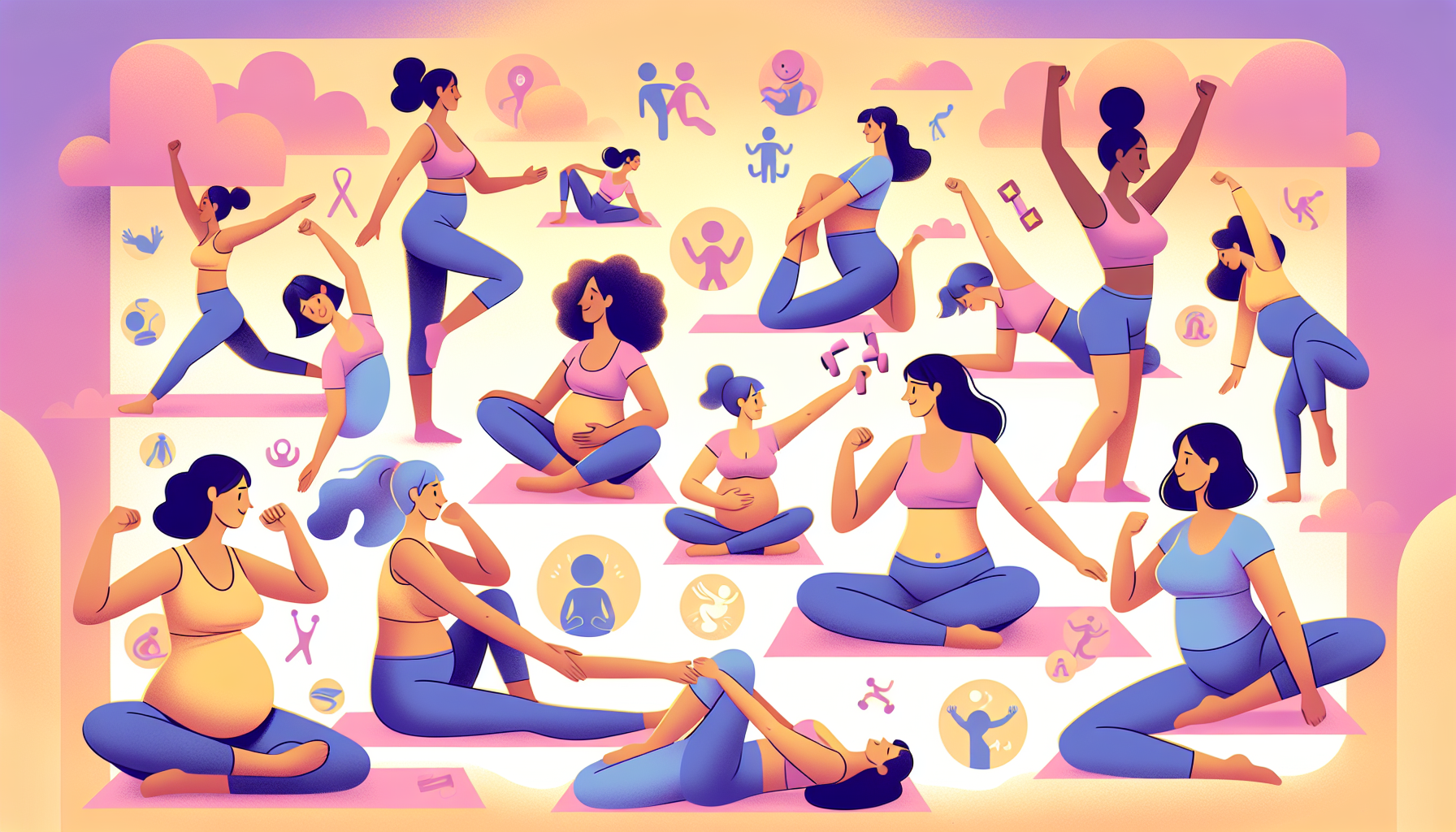 A visual guide for postpartum women on recommended exercises for recovery.