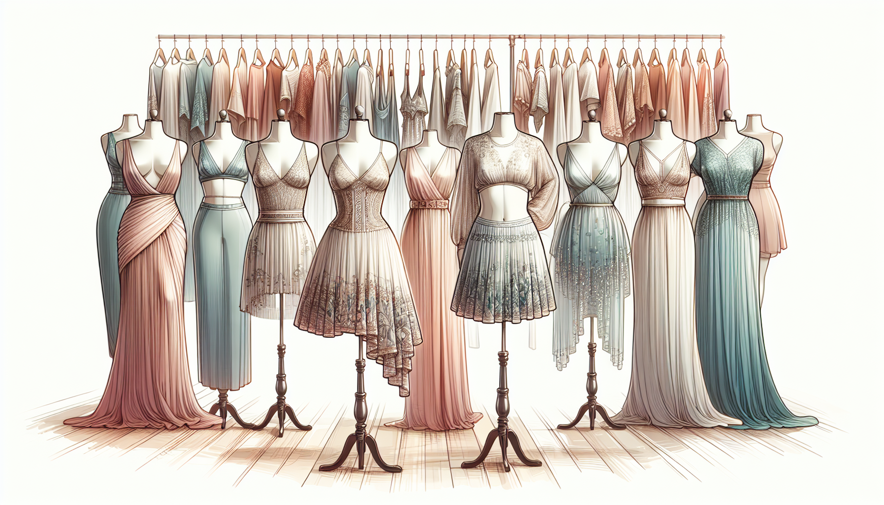 An illustration depicting clothing options that can be tailored to accommodate tummy tuck scars.