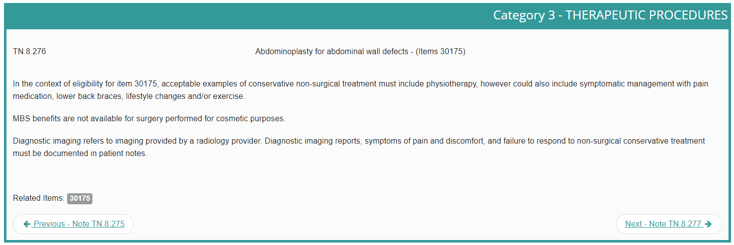 Additional information on MBS item number 30176