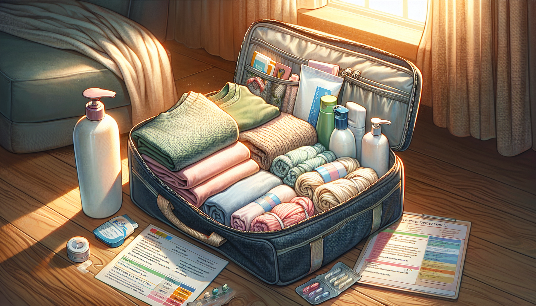 An illustration of a hospital bag being packed for surgery day.