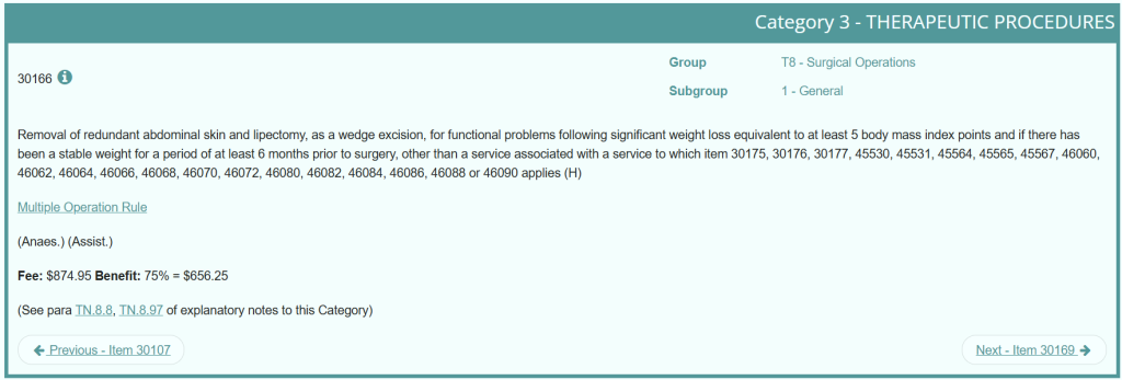 MBS Item 30166 – Wedge Excision of Redundant Abdominal Skin