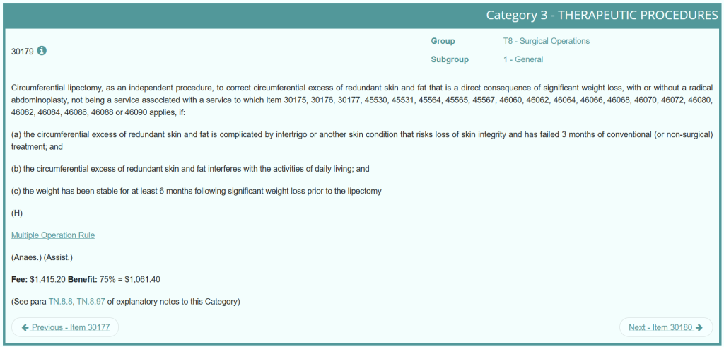 MBS Item 30179 – Circumferential Lipectomy