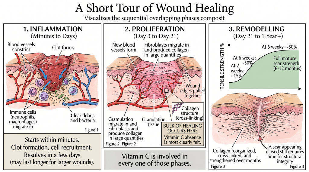 Vitamin C (Ascorbic Acid) Before and After Body Contouring Surgery: Collagen, Iron, and Wound Healing After Weight Loss 15 A short tour of wound healing