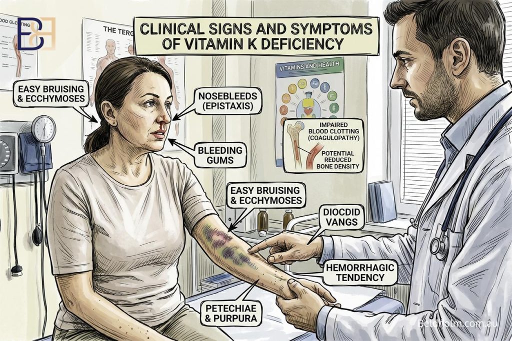 Clinical signs and symptoms of vitamin K deficiency