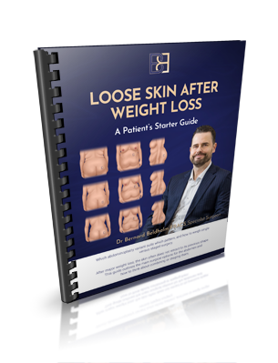 Cover of the guide Loose Skin After Weight Loss: A Patient's Starter Guide by Dr Bernard Beldholm FRACS, shown as a spiral-bound booklet
