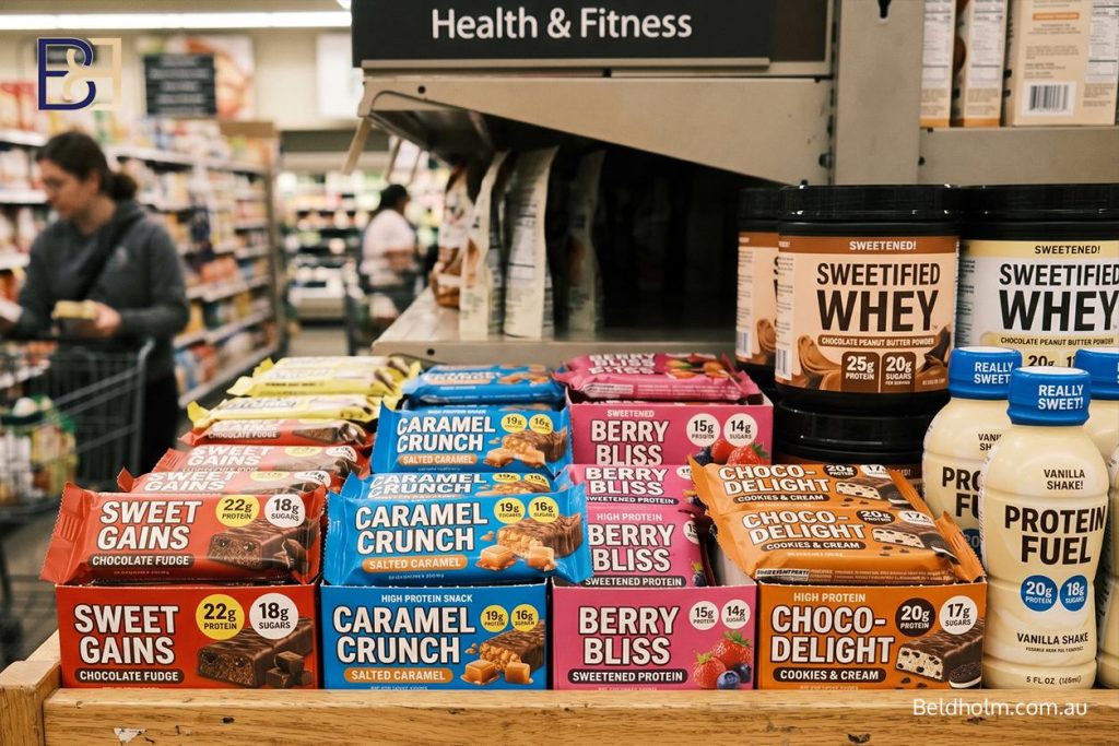 High-sugar protein bars and sweetened protein products