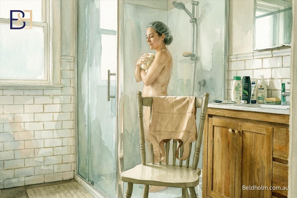 Showering and taking the garment off