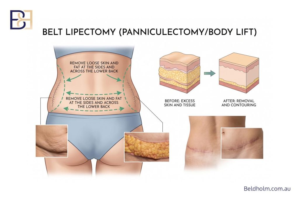 Choosing Between a Belt Lipectomy (Body Lift) and Abdominoplasty (Tummy Tuck) After Weight Loss 9 belt lipectomy (body lift) is not just a longer abdominoplasty