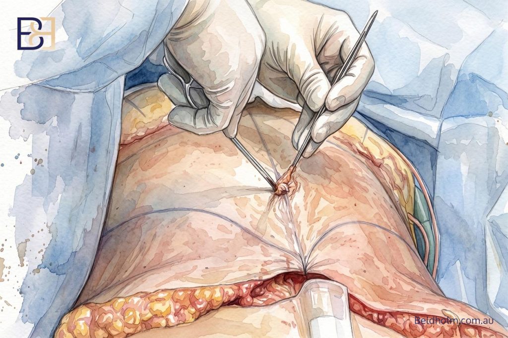 umbilicus were pulled down with the skin instead
