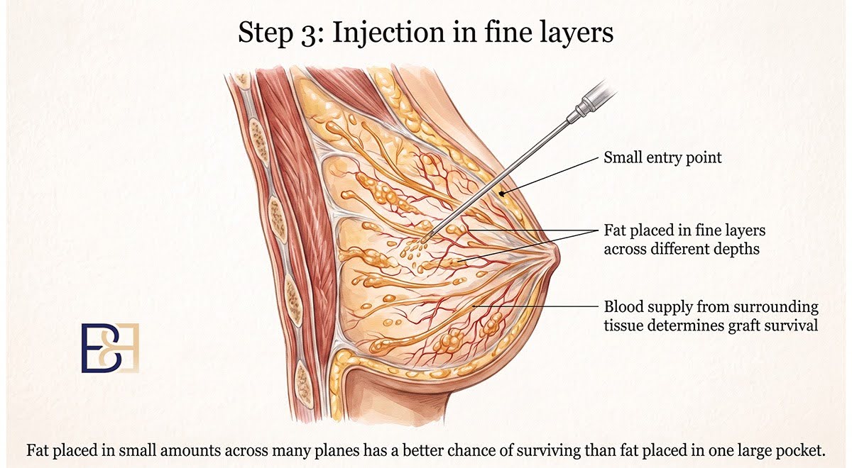 Fat Transfer Breast Augmentation (Augmentation Mammoplasty Autologous Fat Grafting): Adding Volume With Your Own Fat 4 Injection in fine layers - Fat Transfer Breast Augmentation