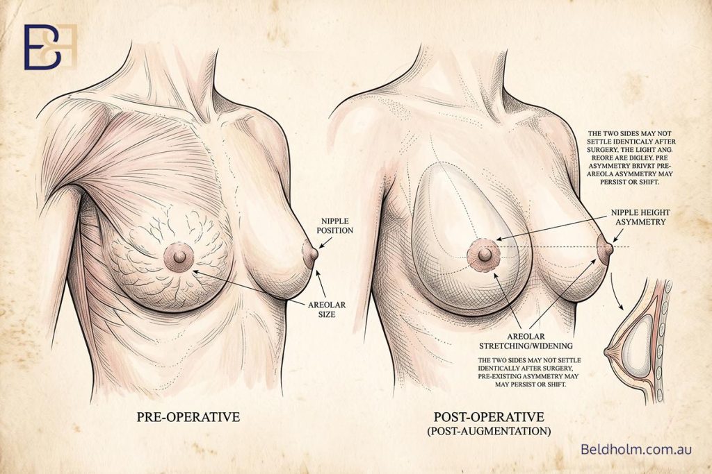 Nipple and areola position and asymmetry