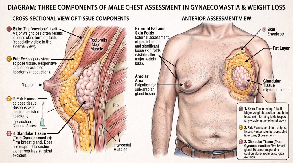 Male Chest Surgery After Weight Loss: Upper Body Lift (Torsoplasty) Explained 4 3 tissue components, 3 different problems