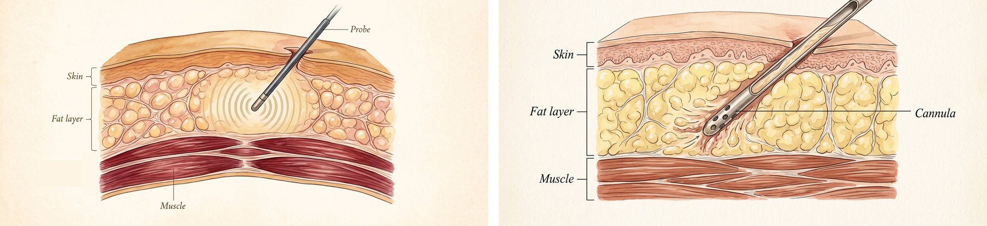Breast Reduction (Reduction Mammoplasty) for Heavy or Symptomatic Breasts 6 VASER (ultrasound assisted lipectomy) probe and suction cannula in the fat layer, cross-section