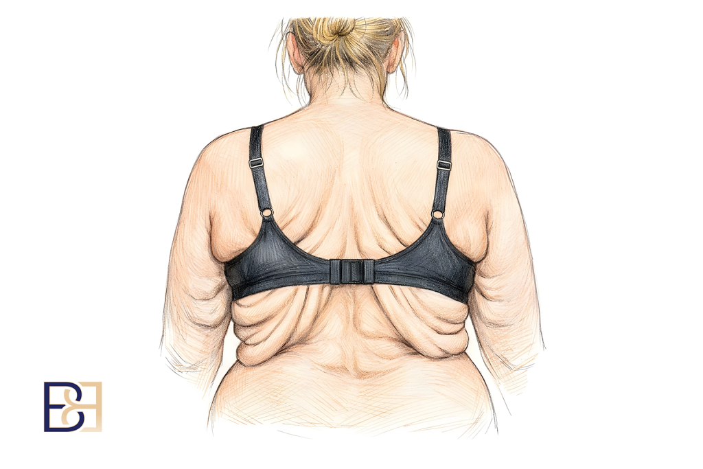 Illustration of loose skin after weight loss on back area