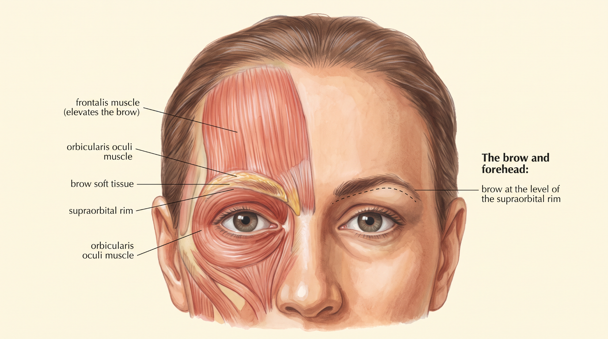 The brow and forehead
