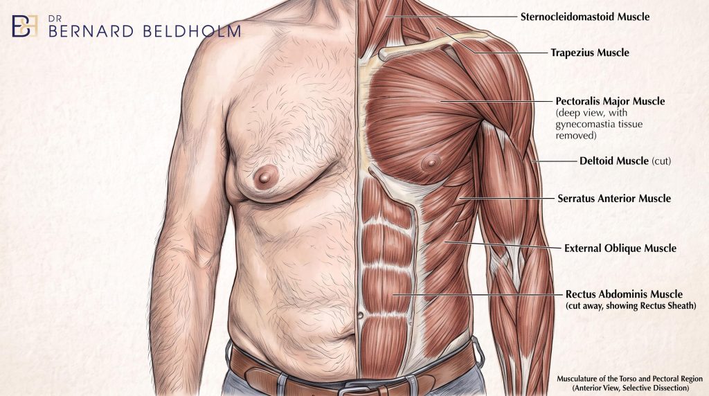 Male Chest Surgery After Weight Loss: Upper Body Lift (Torsoplasty) Explained 6 The pectoralis major landmark