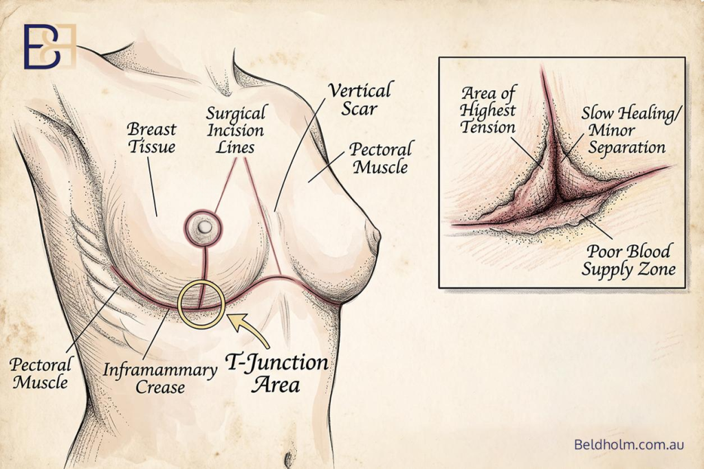 Complications of Breast Implant Removal (Explant Surgery) With a Breast Lift (Mastopexy) 11 The T-junction